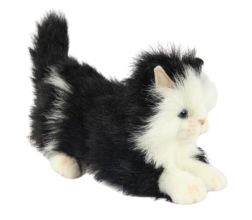 Plush Toy Black and white kitten lying down, L. 25cm, HANSA (8231)