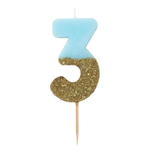 Talking Tables Birthday cake candle, number 3 (blue),England