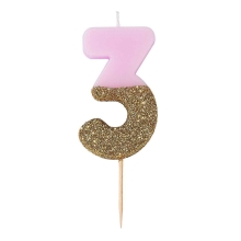 Talking Tables Birthday cake candle, number 3 (pink),England