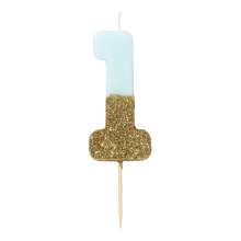 Talking Tables Birthday cake candle, number 1 (light blue), England