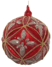 Стеклянный новогодний шар красный матовые с золотым глиттером, Shishi, 10 см, арт. 54608