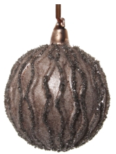 Скляна новорічна куля Дюна, Shishi, коричнево-срібна з напиленням, 8 см, арт. 57349
