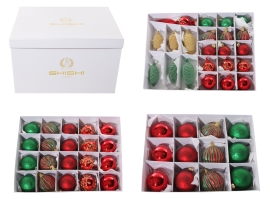 Набір скляних новорічних прикрас Shishi, червоно-зелені, 54 шт., арт. 58661