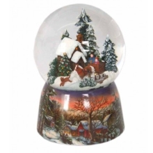 Фарфоровый музыкальный снежный шар Зимний домик и карета MusicBoxWorld (55119)