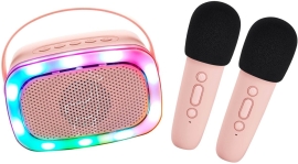 Караоке з підсвічуванням та двома мікрофонами, рожева, Lalarma (26651)