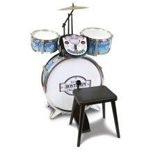 Металева срібляста барабанна дитяча установка (4 шт) з електронним репетитором ритму та стільцем, Bontempi (525692)