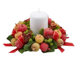 Декор вінок святковий із червоних та жовтих яблук діаметр 23см, Enzo De Gasperi (EDG Italy) 89516