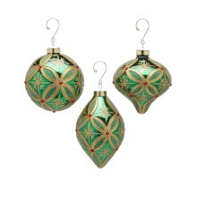 Куля новорічна ялинкова Візерунок зелено-золота діаметр 10см в асортименті, Enzo De Gasperi (EDG Italy) 00871