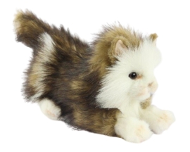 Plush Toy Kitten beige and white lying down, L. 25cm, HANSA (8233)