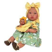 Alika doll with a baby in a yellow turban, 40 cm, Nines d`Onil (3700)