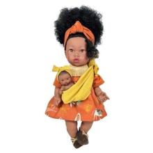 Alika doll with a baby in orange clothes, 40 cm, Nines d`Onil (3720)