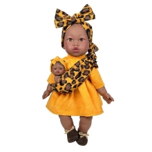 Alika doll with a baby in yellow clothes, 40 cm, Nines d`Onil (3730)