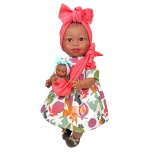 MARÍA doll with a baby, in a coral turban, 45 cm, Nines d`Onil (4450)