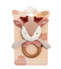 Toy - a rattle with a wooden rodent Ruby roe deer, ELFIKI (04869)