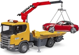 Toy Transport Toy set Scania Super 560R Tow Truck with Crane and Roadster Car, Bruder (35525)