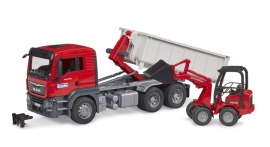Toy Transport Special equipment MAN TGS truck and Schaffer 2630 skid steer loader, Bruder (37673)