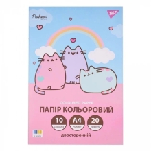 Бумага цветная двухсторонняя Pusheen, 20 листов, А4, скоба, YES (91523)