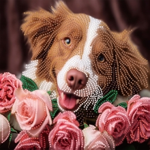 Diamond painting Dog with roses 30x30, Strateg (YJB3030-15)