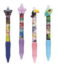 Automatic write-erase pen 0.5 blue BUTTERFLIES AND FLOWERS display 36 pcs., Malevaro (80471)