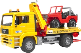 Toy set. MAN TGA tow truck and jeep, Bruder (27506)