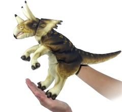 Трицератопс коричневый Hansa 43 см, реалистичная мягкая игрушка на руку (7764)