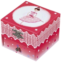 Box cube musical Ballerina, Trousselier, glows in the dark, dark pink, art. S20964