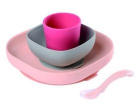 Beaba® | Набор силиконовой посуды (4 предмета) 4 м + - розовый