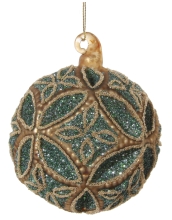 Скляна новорічна куля, Shishi, золотисто-коричнево-синя, 8 см, арт. 47295
