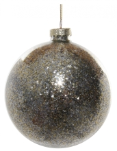 Скляна новорічна куля блискуча, Shishi, срібно-золота, 10 см, арт. 54759