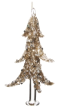 Glass Christmas tree, Shishi, in gold tinsel with transparent pearls, 12 cm, art. 54239