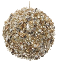 New Years ball with beads, pearls and sparkles, Shishi, silver-gold, 10 cm, art. 55230