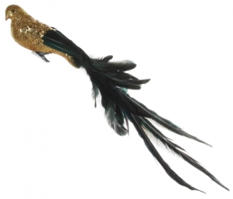 Новогодний декор Птичка с хвостом фазана, Shishi, золото-зеленая, 55 см, арт. 49515