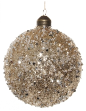 Стеклянный новогодний шар золотой с прозрачным камнем, Shishi, 10 см, арт. 54244