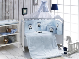 Набор постельного белья в детскую кроватку с защитой Momishop PAPYON - 9 предметов, голубой, Momishop [9934] Турция