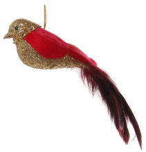 Новорічний декор Пташка блискуча, Shishi, червоно-золота, 16 см, арт. 49530