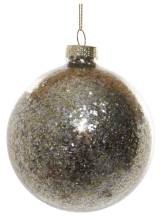 Скляна новорічна куля блискуча, Shishi, срібно-золота, 8 см, арт. 54758
