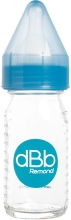 Бутылочка 110 мл (0-4 мес.),стеклянная с силиконовой соской для новорожденных, голубой | Remond dBb (Франция)