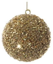 New Years ball made of beads and tinsel, Shishi, gold, 12 cm, art. 52678