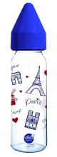 Бутылочка 330 мл, стеклянная с силиконовой соской для новорожденных, Париж синий цв. | Remond dBb (Франция)