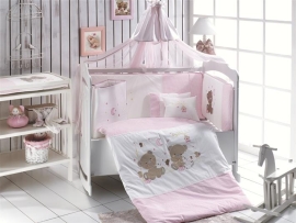 Набор постельного белья в детскую кроватку с защитой Momishop YOYO - 9 предметов, розовый, Momishop [9989] Турция