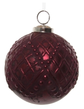 Glass Christmas ball with embossing, Shishi, dark pink, 10 cm, art. 55051
