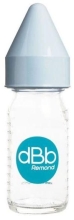 Бутылочка 110 мл (0-4 мес.),стеклянная с каучуковой соской для новорожденных, голубой | Remond dBb (Франция)