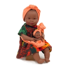 Doll Maria with a baby in an orange turban, Nines d`Onil, laughs, in a box, art. 6303