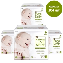 Підгузки дитячі Magic Soft Fit, MEGAPACK, Nature Love Mere, Розмір NB&S [3-6 kg] 104шт