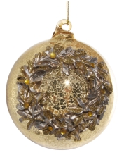 Gold glass New Years ball with wreath, Shishi, 10 cm, art. 55505