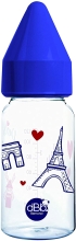 Baby glass bottle 110ml Paris with rubber nipple for newborns, blue cap | Remond dBb (France)