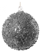 Скляна новорічна куля з намистинами та паєтками, Shishi, сріблясто-сірий, 10 см, арт. 58000
