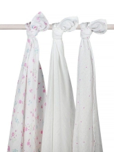Set (3pcs) of muslin swaddling clothes 115x115cm, Pink flowers, Jollein™ Holland