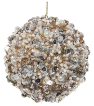 New Years ball with beads, pearls and sparkles, Shishi, silver-gold, 8 cm, art. 55231