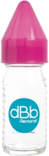 Пляшечка 110 мл, скляна із силіконовою соскою для новонароджених, рожевий | Remond dBb (Франція)
